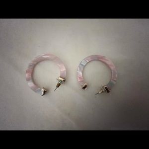 Pink Acrylic Earrings Pair Gold Accents Translucent